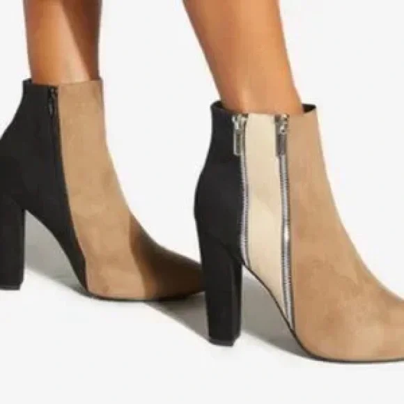 JustFab Tri-Color Booties - black cream beige - Picture 4 of 9